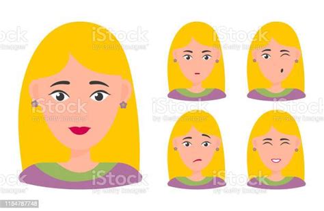 Beautiful Woman Portrait With Facial Expressions Stock Illustration