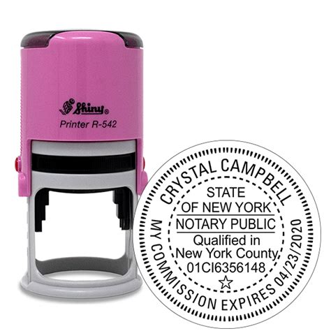 Round Pink New York Notary With County And Expiration Stamp All State