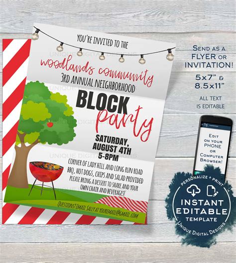 Editable Block Party Invitation Neighborhood Street Party Backyard