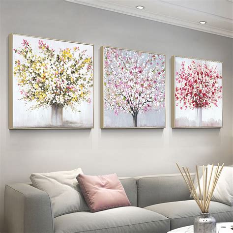 3 Piece Flowers Canvas Wall Art for Girl's Bedroom,Framed Floral Oil Painting for Living Room ...