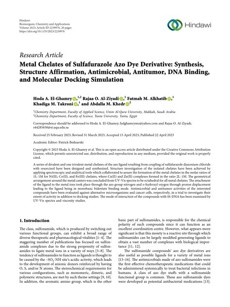 Pdf Metal Chelates Of Sulfafurazole Azo Dye Derivative Synthesis