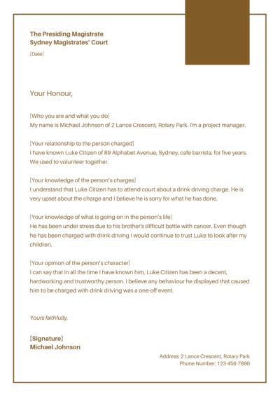 Character Reference Letter For Court Template Qld - Cover Letter