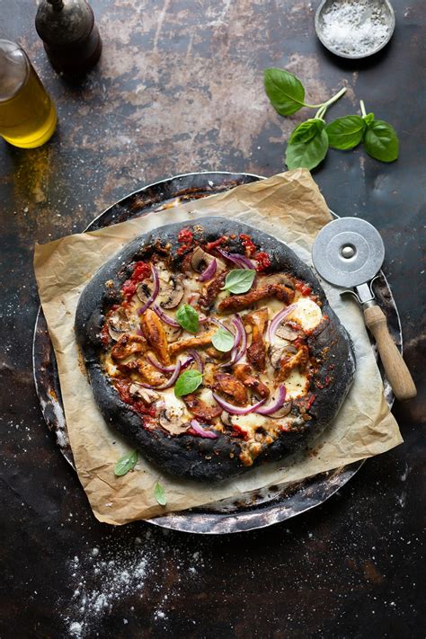 Black Pizza With Chipotle Bbq Chicken And Mushrooms Recipe