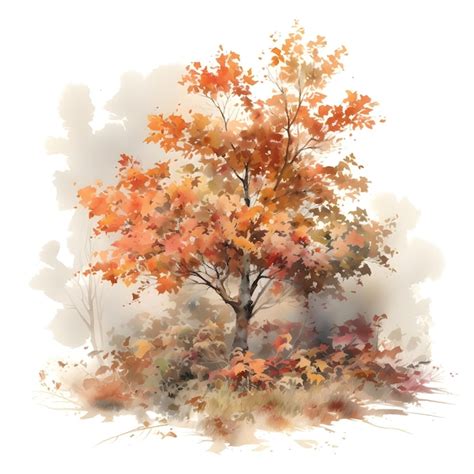 Premium Ai Image Watercolor Illustration Of Autumn Tree Isolated On