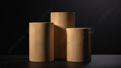 Tres Cilindros De Madera Con Un Fondo Oscuro Ilustración 3d Tres