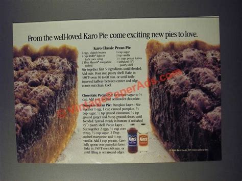 1986 Karo Syrup Ad Pecan Pie Chocolate Pecan Pie And Pumpk