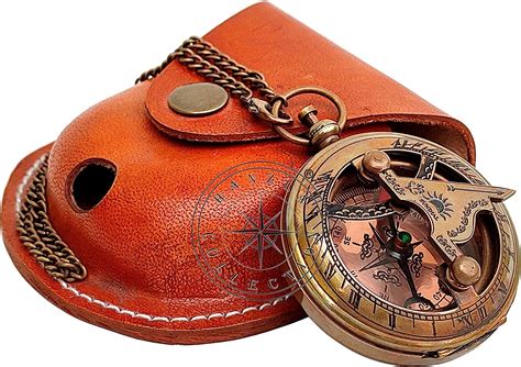 Hanzla Collection Handmade Brass Sundial Compass Marine Pocket Compass