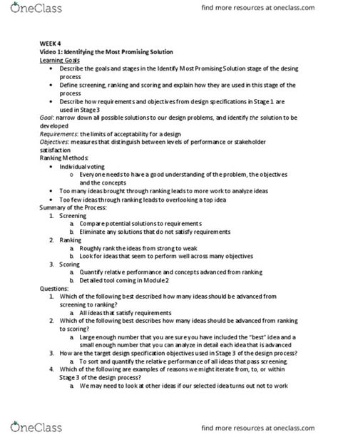 APSC 100 Final APSC 100 FINAL NOTES OneClass