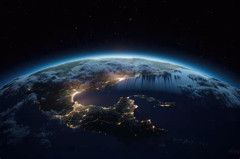 La Tierra De Noche Vista Desde El Espacio Ia Generativa Foto Premium