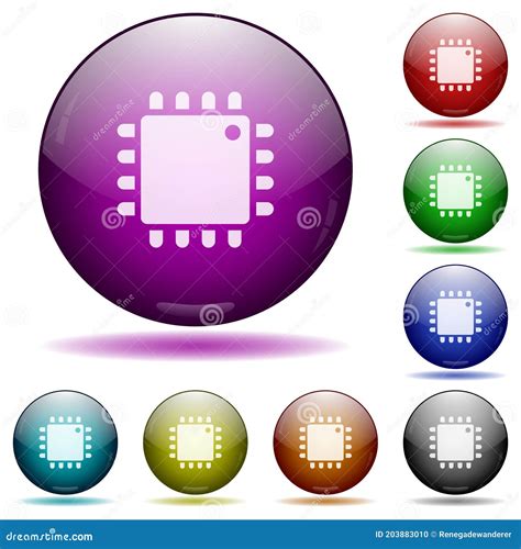 Computer Processor Icon In Glass Sphere Buttons Stock Vector