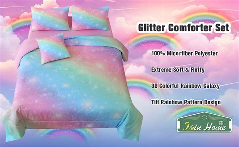 Jqinhome Glitter Bedding Set Twin Size6 Piece Bed In A Bag 3d Colorful Rainbow Galaxy Comforter