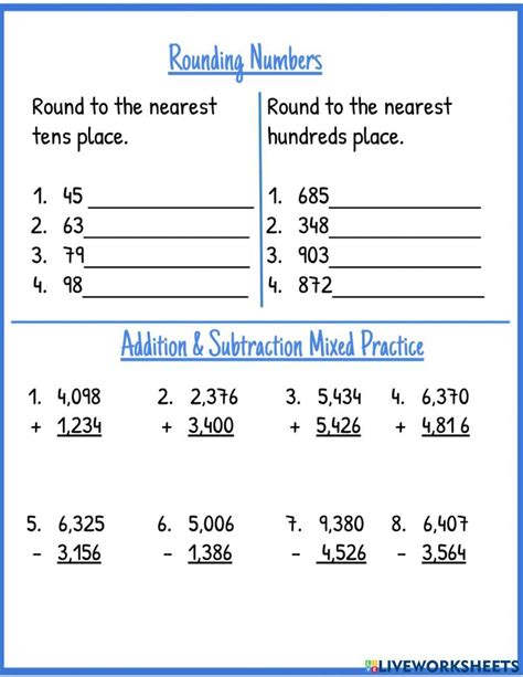 Rounding Addition And Subtraction Worksheet Live Worksheets Worksheets Library