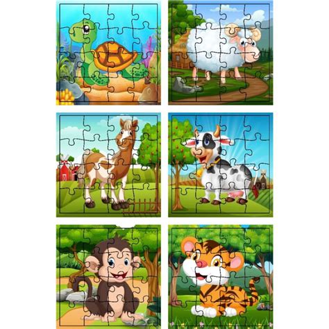 Kit 6 Jogos Quebra Cabeça Animais Safari Infantil em madeira Mdf 16 ...