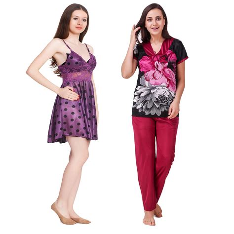 Buy Trost Womens Girls Satin Stylish HOT Bold HONNYMOON Nighty Nightwear Combo Set For Sexy