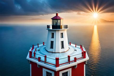 Premium Photo A Lighthouse With The Sun Setting Behind It