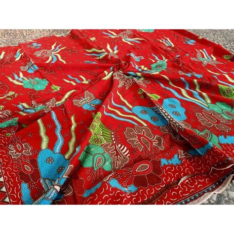 Jual Kain Batik Paris Solo Kembang Kupu Gede Merah Shopee Indonesia