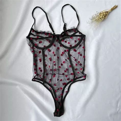 Body Tule Transparente Coração Sexy Lingerie Sensual Sexy