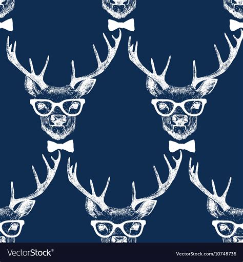 Seamless With Hand Drawn Dressed Up Deer Vector Image