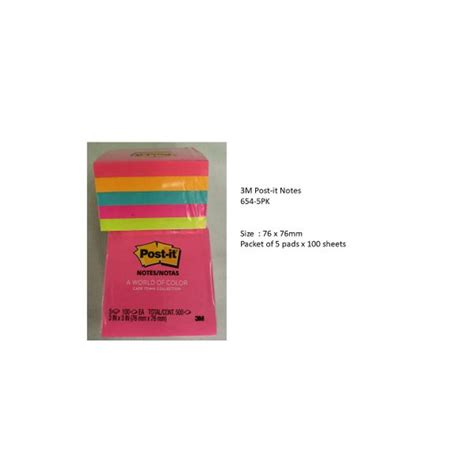 654 5pk 3m Post It Pad Neon 5 Pads Pack Singapore Eezee