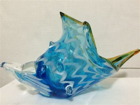 11 Hand Blown Murano Art Glass Seashell Conch Sculpture Ocean Blue White Gold Glass Sculpture