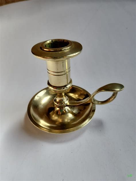 Antique Solid Brass Chamber Stick 4 Candle Holder Finger Loop Drip Tray 3 Piece Ebay