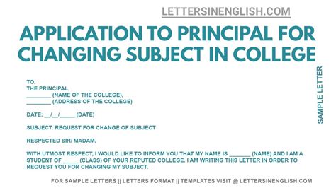 Application To The Principal Of Your College For Change Of Subject