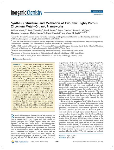 PDF Synthesis Structure And Metalation Of Two New Yaghi Berkeley