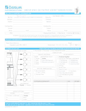 Fillable Online Above Knee Definitive Socket Order Form Billing Fax