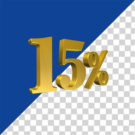 Premium PSD 15 Percent Gold Number Fifteen 3D Rendering PNG