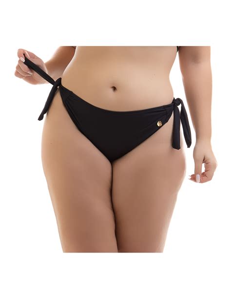 Plus Size Black Scrunch Brazilian Size Tie Bikini Bottom Calcinha