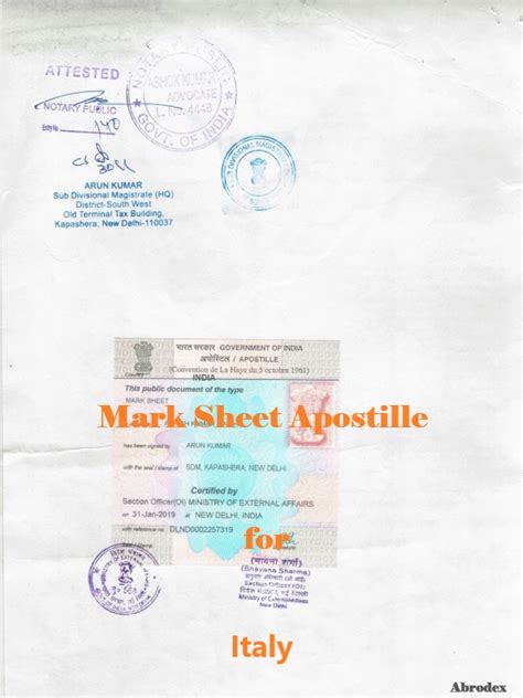 Mark Sheet Transcript Apostille For Italy