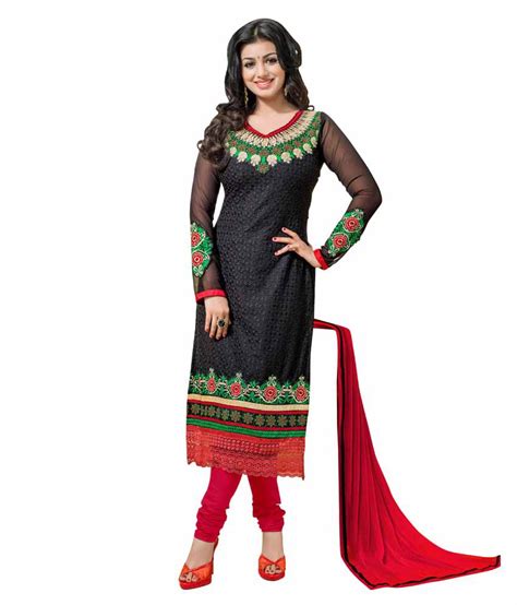 Morli Black Red Straight Semi Stitched Suit With Karachi Embroidery