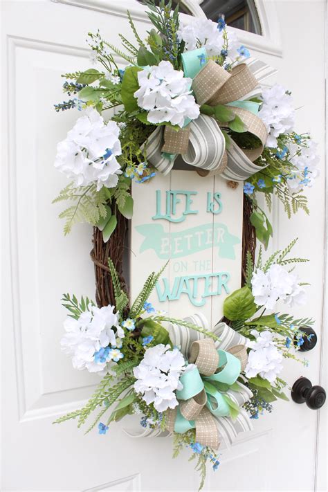 Floral Beach Wreath For Front Door Coastal Ocean Wreath Etsy