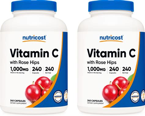 Nutricost Vitamin C With Rose Hips 1025mg 240 Capsules Vitamin C 1 000mg Rose