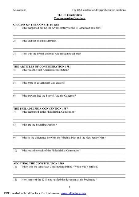 Questions About The Us Constitution