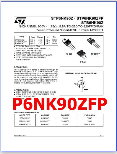 P Nk Zfp Pdf V A Mosfet Stp Nk Zfp