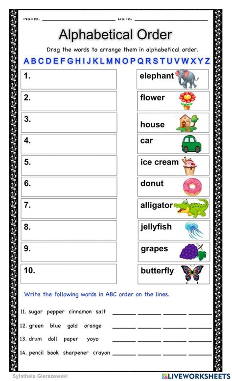 Alphabetical Order Online Pdf Worksheet For 3 Alphabetical Order