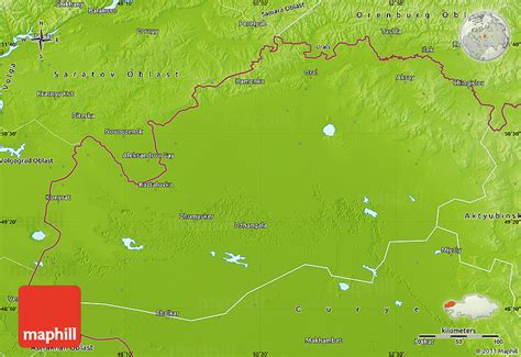 Physical Map of Uralsk