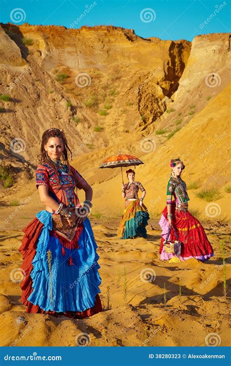 Tribal Dancers Women In Ethnic Costumes Stock Image Image Of