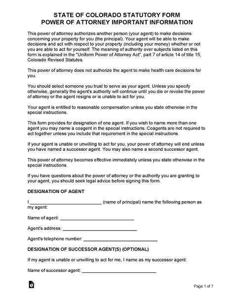 Free Colorado Durable Financial Power Of Attorney Form Pdf