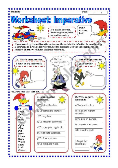 Imperative Verbs Worksheet