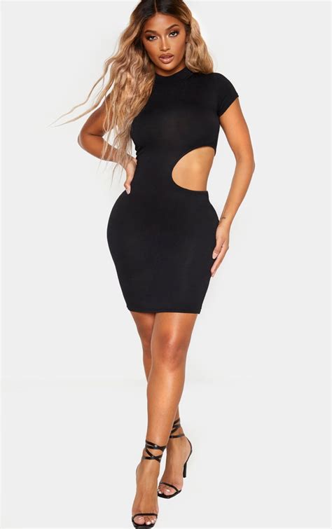 Shape Black Jersey Cut Out High Neck Bodycon Dress Prettylittlething Aus