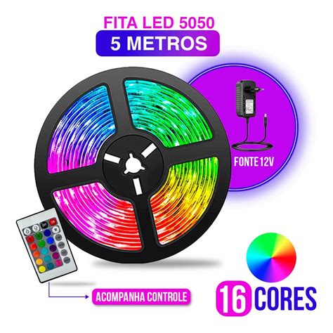 Fita Led Ultra Rgb Metros Controle Fonte Cores Colorida