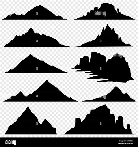 Mountain Ranges Black Vector Silhouettes Set Overlook Hiking Landscape