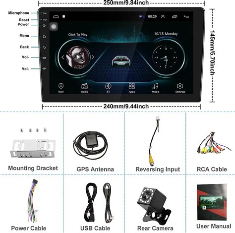 Radio de coche Android de 10 pulgadas con pantalla táctil GPS Sat Navi