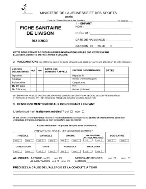 Remplissable En Ligne Fiche Sanitaire De Liaison Portail Familles Fax