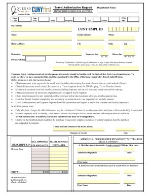 Fillable Online Qc Cuny Qc Travel Authorization Request Form