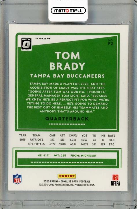 ミントモール Mint 新宿店 2020 Panini Donruss Optic Holo 92 Tom Brady Tampa