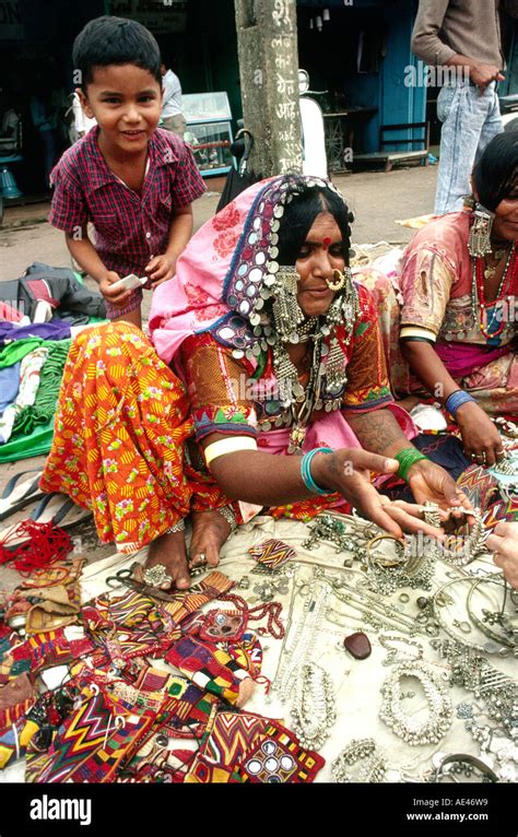 India Goa Mapusa Market Banjara Tribal Women Jewellery Stall Stock