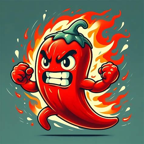 Fiery Hot Pepper Personaje De Dibujos Animados Con Llamas Y Expresi N Enojada Vector Premium